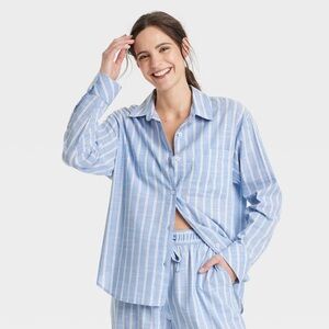 Auden Striped Cotton Blend Long Sleeve Pajama Shirt